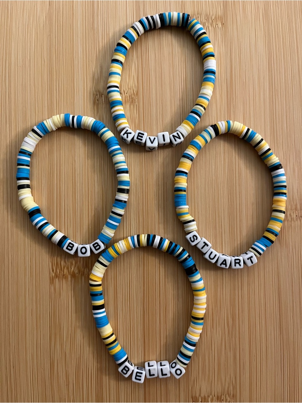 Minions Inspired Bracelets - Blue, Yellow & White - Set of 4 Kevin Bob Stuart